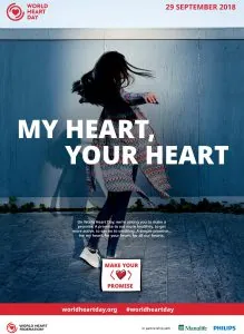 World Heart Day poster, 29 September 2018: My heart, your heart, with the Make Your Promise mark.